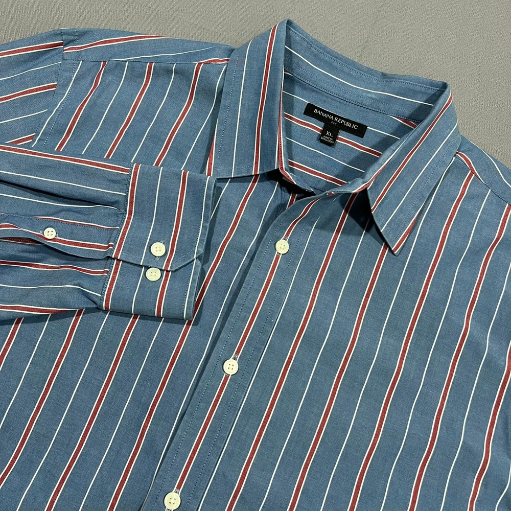 Banana Republic Button‎ Down Shirt Striped Long Sleeve Blue Red Casual Men's XL